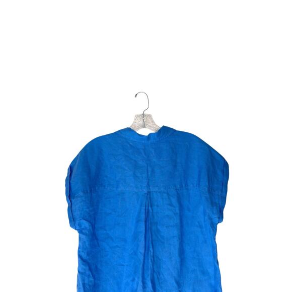 Rachel Zoe Linen Shirt Blue Button Up Casual Short Sleeve Lagenlook Medium - Picture 9 of 11